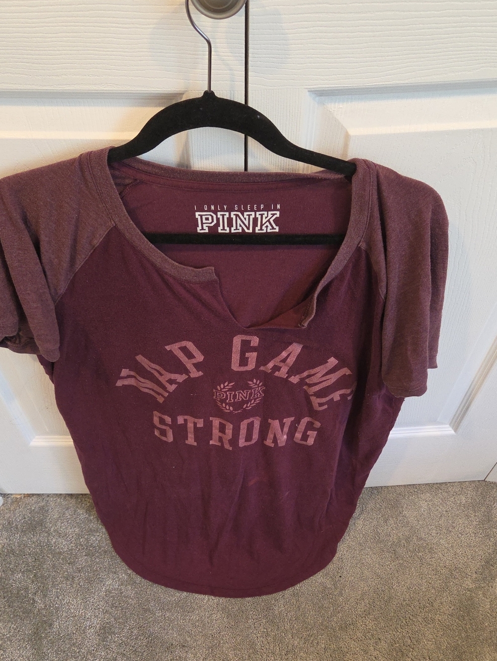 PINK Victoria's Secret Maroon 'Nap Game Strong' Short Sleeve Tee